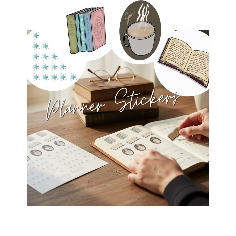 Cozy Book Theme Sticker Sheet for Planners and Journals 4 Designs Pastel Star